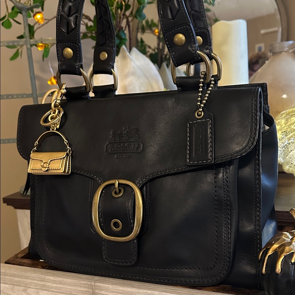 COACH Legacy BLEEKER Tattersall Black Leather Flap Satchel - Picture 3 of 16